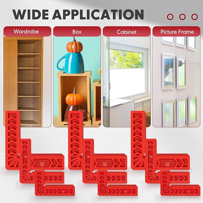 90 Degree Positioning Squares, Clamping Square, Right Angle Clamp Corner Clamp Woodworking Tools for Wood Cabinets, Carpenter Tool for Photo Frames Box Drawer, Set of 12（3" 4" 6")