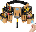 Tool Belt,Magnetic Tool Pouch,27-Pockets Heavy Duty Padded Tool Belts for Men,Detachable & Adjustable Tool Pouch Bag for Electrician,Carpenter,Construction,Work Apron,Utility Belt,Black,Brown