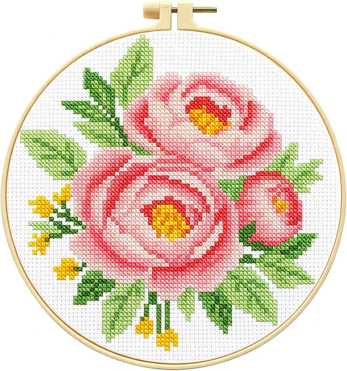 Zhenqing Pink Peony Cross Stitch Kit by ZhenqingHomeFlagship