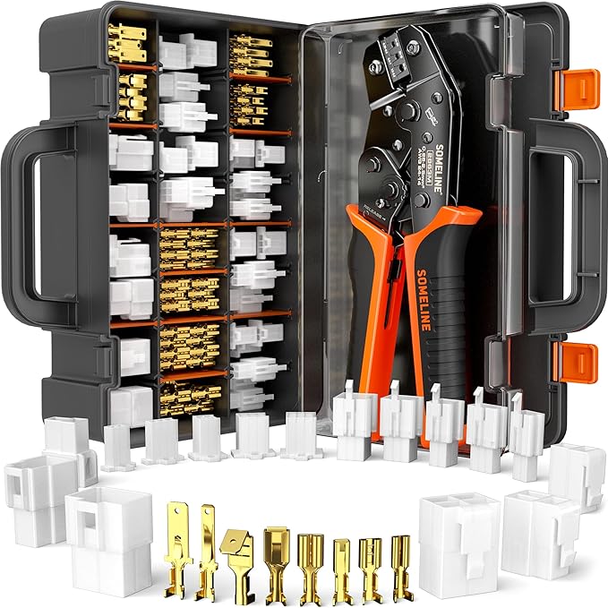 SOMELINE Automotive Wire Connectors Crimp Tool Kit, Crimper for 24-14 AWG Non-Insulated Quick Disconnect Terminals, with 2-9 Pin 2.8mm/6.3mm Plugs & Sockets