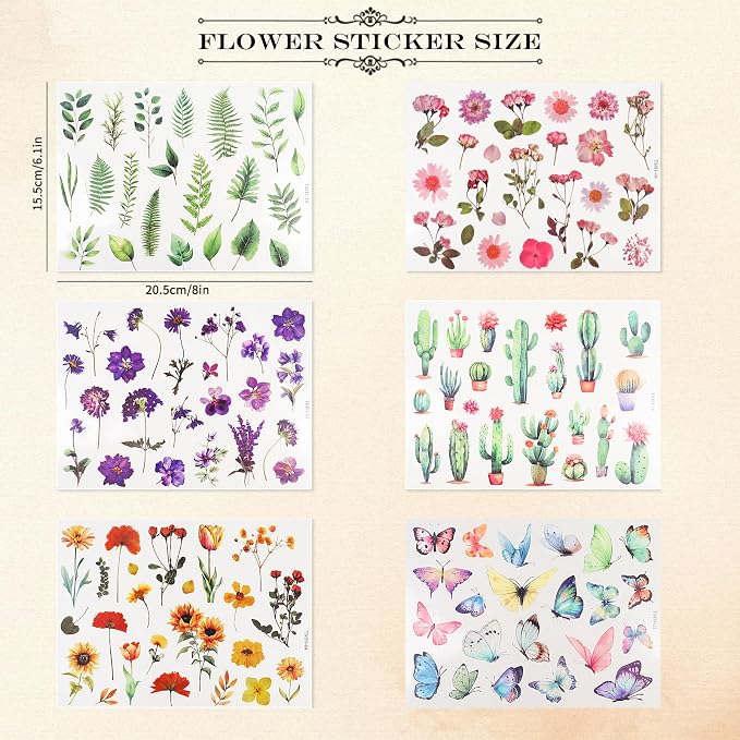 500Pcs Natural Flower Stickers - Image 2