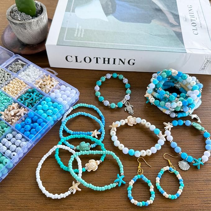 1960Pcs Ocean Beads for Bracelets Making Kit, Sea Turtle Seashell Starfish - Image 3