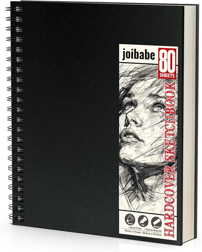 9" x 11" Sketch Book，1 Pack 80-Sheets，Double-Sided Hardbound Sketchbook by Joibabe