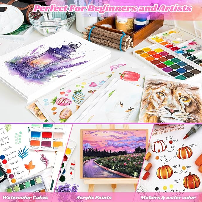 64 Sheets Watercolor Paper, Loose Drawing Paper Bulk | 140lb/300gsm Artist - Image 4