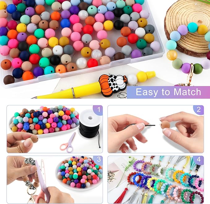150Pcs 12mm Silicone Beads for Keychain Making and Bracelet Making, 30 Colors - Image 5
