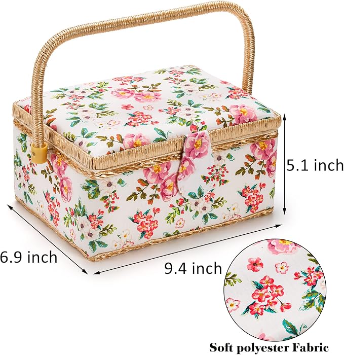 ZOOFOX Sewing Basket with Accessories, Wooden Sewing Kit Storage Box with - Image 2
