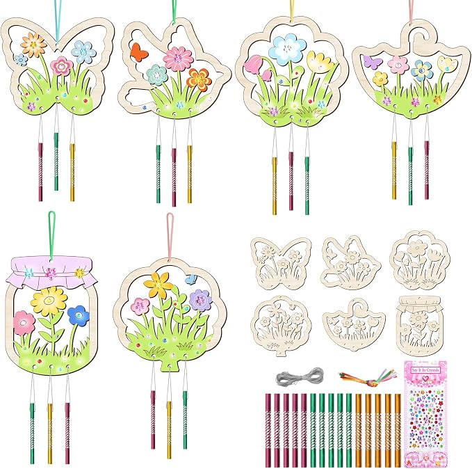 12PCS Spring Wind Chime Kit, Make Your Own Hollow Out Floral Wind Chime DIY by TREACLUB