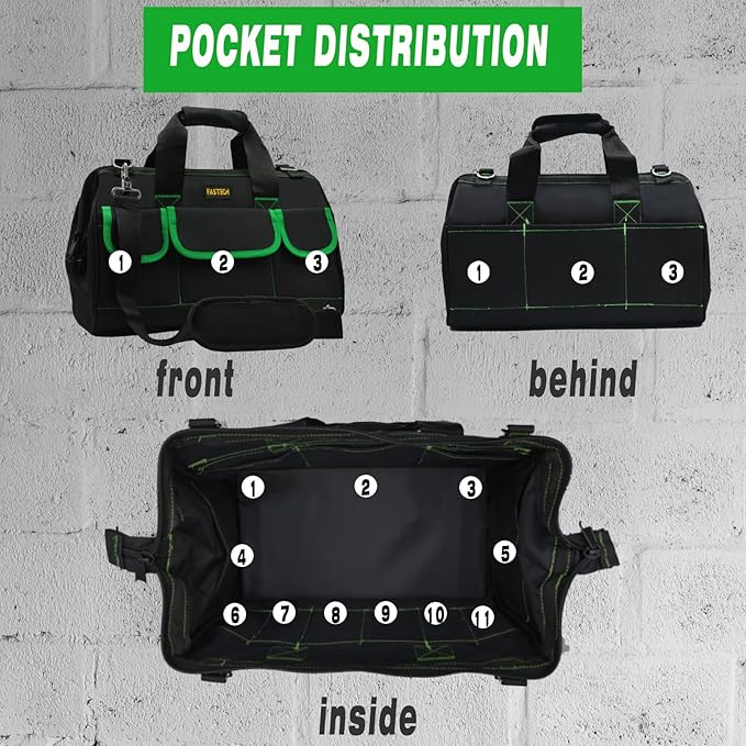 20 Inch Tool Bag With Comfortable Shoulder Straps, Waterproof Wide Mouth Tool Kit, Large Tool Bag Tool Storage Package For Men/Women (20IN Green)