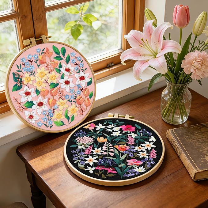 ERKOON Embroidery Kit for Beginners Adult, 2 Set Floral Cross Stitch Set - Image 2
