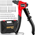 Rivet Gun Kit, Manual Pop Rivet Tool with 200 Rivets and 4 Drill Bits, 4 Tool-Free Interchangeable Rivet Heads, Heavy-Duty Hand Riveter with Sturdy Case for Metal, Plastic, Leather