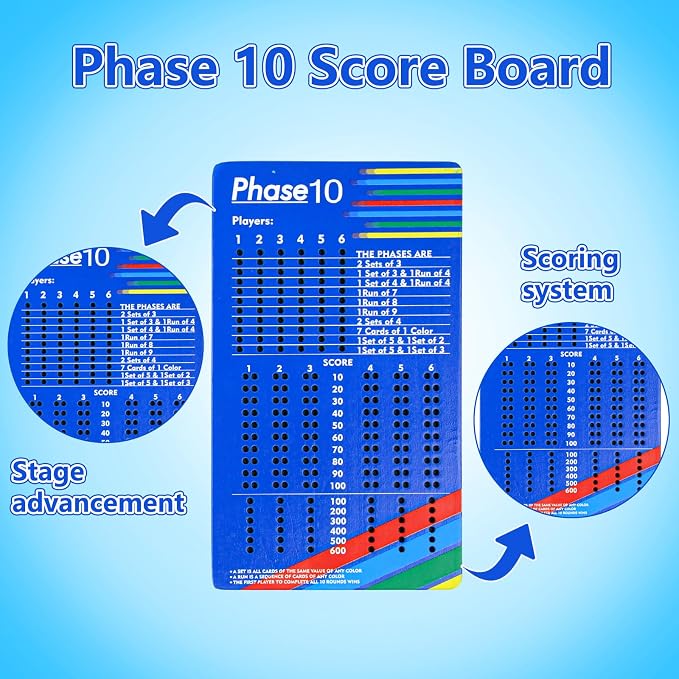 Wooden Score Board for Phase 10 Card Game | Magnetic Travel Score Tracker - Image 3