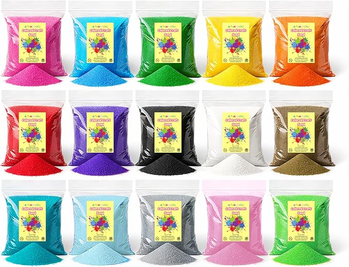 4E's Novelty 12 Lbs Colored Craft Sand -15 Colors, 0.8 lb Bags, Non-Toxic Fine by 4EsNovelty