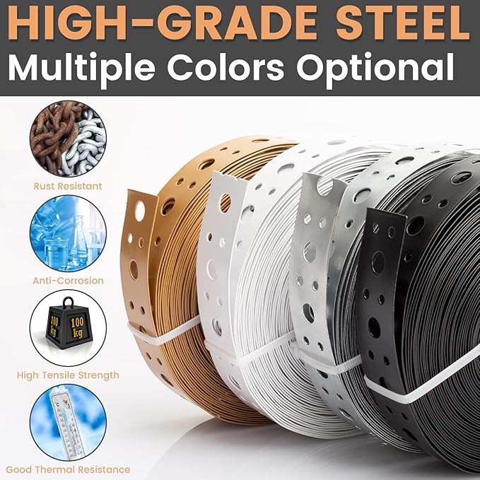 Brown Metal Strap 1-Inch x 50FT 0.6mm Thickness Galvanized Pipe Hanger Strap Metal Strapping with Holes Plumbers Strap DIY Cutting for HVAC & Pipe support