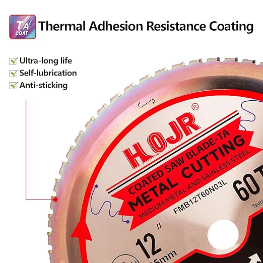 Metal Cutting Circular Saw Blade, Steel and Stainless Steel Cutting, The Cutting Head uses a Special Anti-Heat Sticking Coating with high Finish and Long Life, FMB 12 Inch 60-Tooth 1" TA