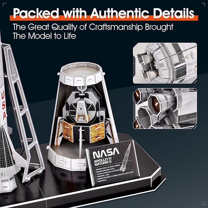 CubicFun NASA Apollo Saturn V 3D Rocket Puzzle Kit, 136 Pieces, Ages 8+ - Image 5