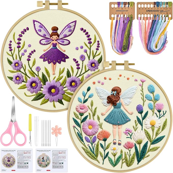 ERKOON Embroidery Kit for Beginners, 2 Set Flower Cross Stitch Set Include by ERKOON