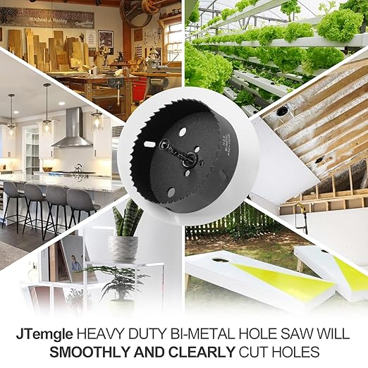4-5/16 Inch Hole Saw with 3/8" Triangle Shank Quick Change Arbor, JTemgle Bi-Metal Hole Saw Heavy Duty Hole Cutting Tool for Cornhole Boards, Recessed Lights, Wood, Plastic, Drywall & Soft Metal
