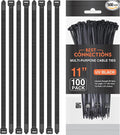 BEST CONNECTIONS Black Cable Zip Ties 11 Inch Multi-Purpose Self-Locking Nylon Wire Ties with 50 Lbs Tensile Strength Cable Management Ties for Outdoor & Indoor - 500 Pack