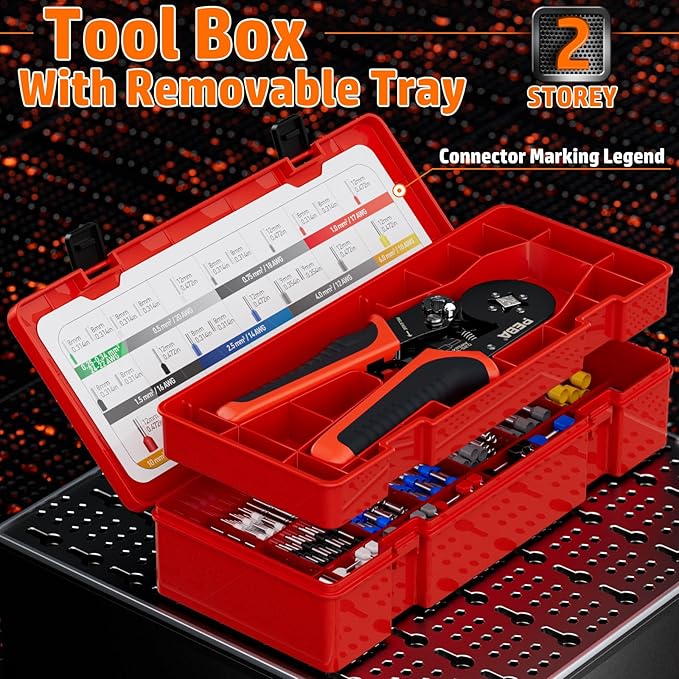 PEBA Ferrule Crimping Tool Kit, Square Pliers AWG28-7 & 28 Sizes Ferrules(AWG24-8) for Electrical Wiring/DIY Terminals | Self-Adjusting Ratchet Crimper - Copper Ferrule Kit