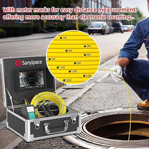 Sanyipace Sewer Camera 65FT/20M, Self-Leveling Drain Pipe Plumbing Camera with 512Hz Transmitter, Clear Meter Marks, for Plumbers Homeowner Home Inspectors Construction Maintenance Worker