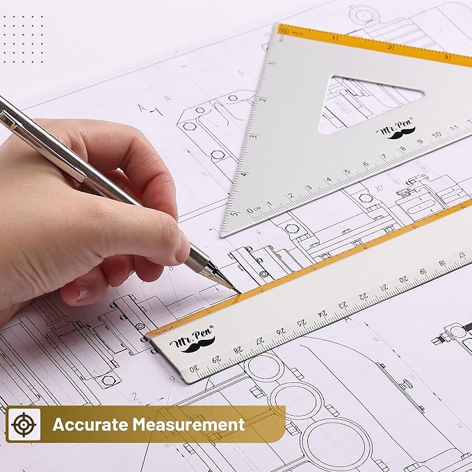 Mr. Pen- Metal Geometry Kit, 4 Pack, 45° & 30°/60° Set Squares | 6" Protractor - Image 4