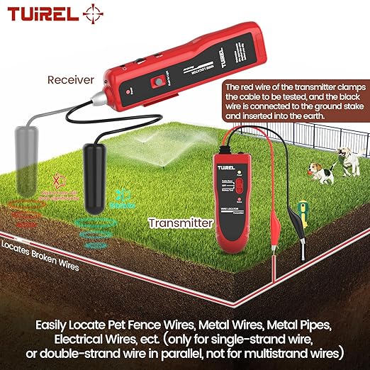 Underground Wire Locator, Underground Cable Locator with Rechargeable 1100mAh Battery, Cable Tester for Pet Fence