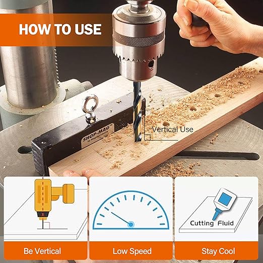 KENDO 29PC Drill Bit Set, 1/16"-1/2" Size 135° Tip HSS with Black and Gold Finish with Storage Case, Twist Jobber Length Drill Bit Kit for Cast Iron, Hardened Metal, Stainless Steel, Plastic and Wood