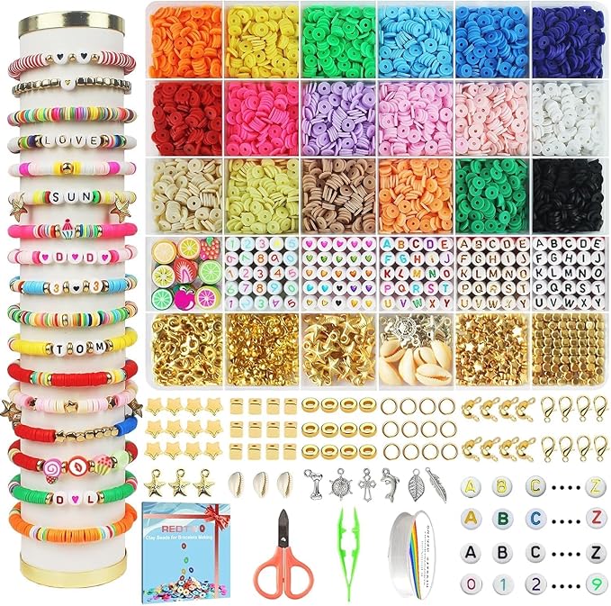 Redtwo 5100 Clay Beads Bracelet Making Kit, Flat Preppy Beads by Redtwo