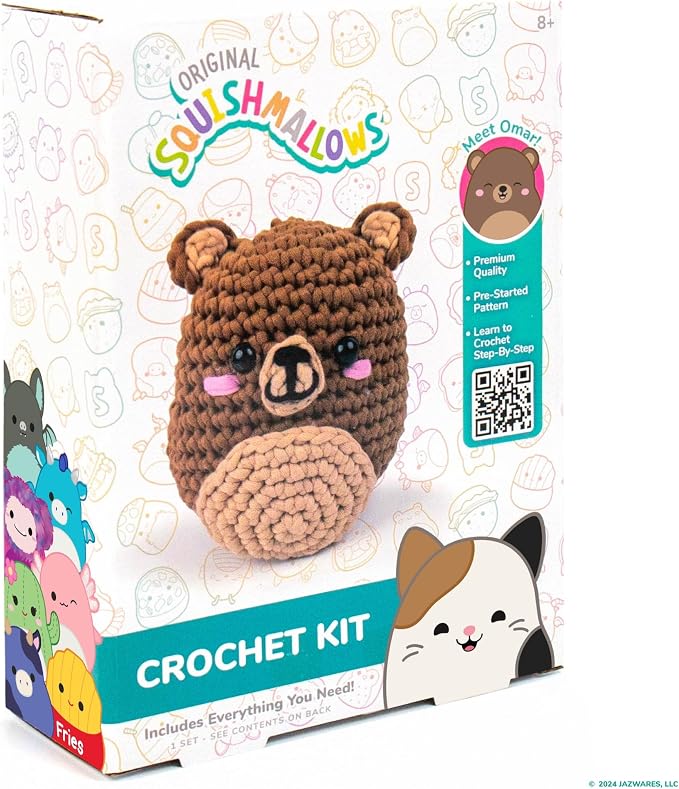 Original Squishmallows Omar the Bear Crochet Kit, Includes Yarn, Crochet Hook - Image 9