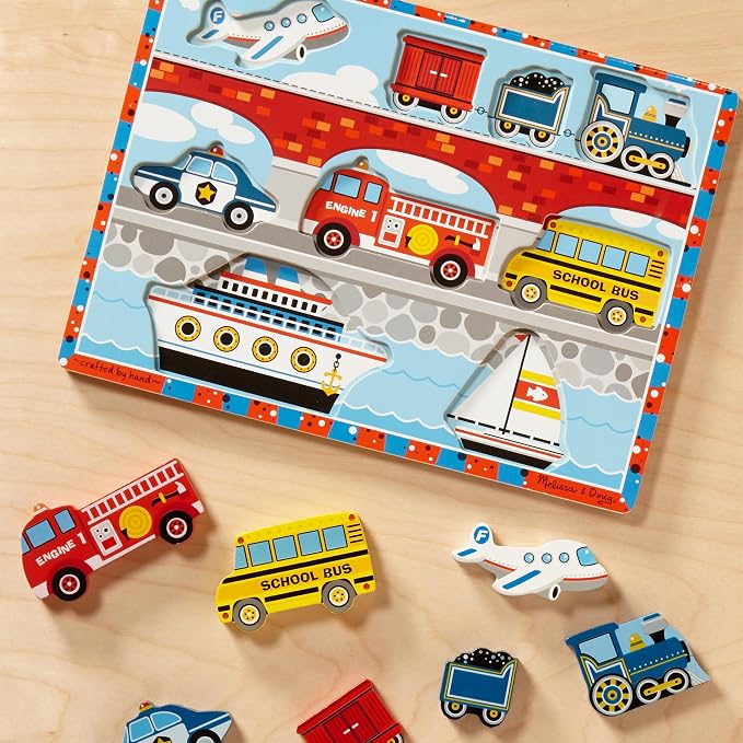 Melissa & Doug Vehicles Wooden Chunky Puzzle, Educational Screen Free Activity - Image 10