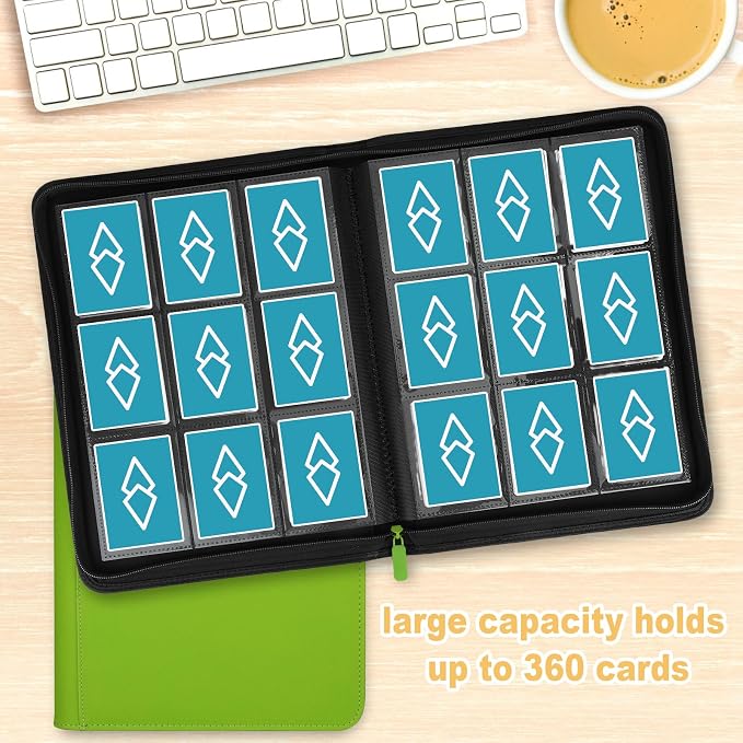 360 Cards Ringless 9-Pocket Side Loading Trading Card Binder, PU Zipper Fixed - Image 6