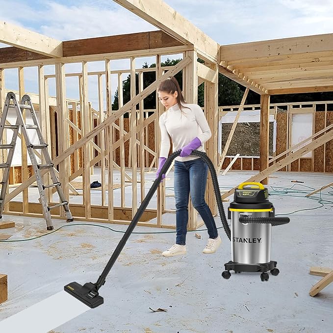 STANLEY Wet Dry Vacuum 4 Gallon, 4 Peak HP Shop Vacuum Portable Stainless Steel Multifunction for Job Site, Garage, Basement, Workshop