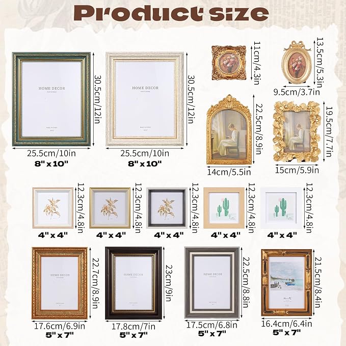 15 Pack Vintage Picture Frames for Wall or Tabletop Display Ornate Vintage - Image 2