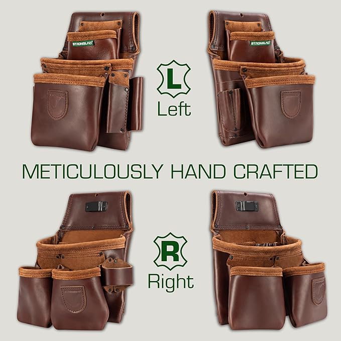 STRONGLAD Tool Belt - Framing Tool Belt for Carpenters - Tool Belts for Men - Carpenter Pouches for Construction - 21 Pockets, Oil-Tanned Full-Grain Leather T800