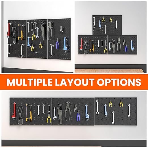 Metal Pegboard Panels 16×12 Inch, Wall-Mounted Tool Organizer Boards, Modular Pegboards for Garage, Workshop, Kitchen, Workbench, or Storage Room (3 PCS, Black)
