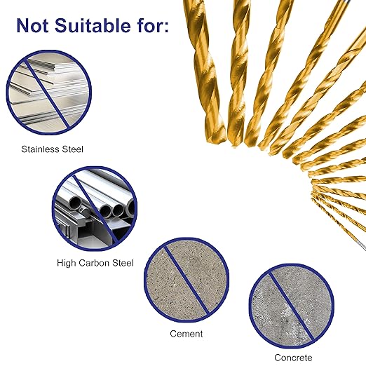 Metric 230 Pieces Titanium Twist Drill Bit Set, 135° Tip High Speed Steel, Size from 1mm up to 10mm, Ideal Drilling in Wood/Cast Iron/Aluminum Alloy/Plastic/Fiberglass, with Hard Storage