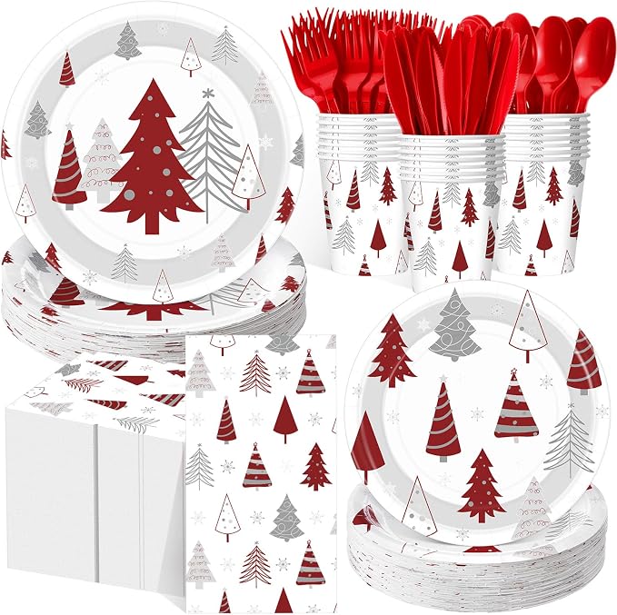 Pickmesh 400 Pcs Christmas Party Supplies Red Silver Xmas Tree Snowflake by Pickmesh