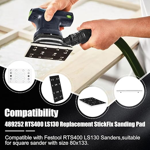 3-Pack 489252 RTS 400 Replacement StickFix Sanding Pad for festool 80mm X 130mm (3 5/32 x 5 1/4 in) Soft 12 Holes Compatible with festool RTS 400 REQ-Plus RS 400 Random Orbit Sanders
