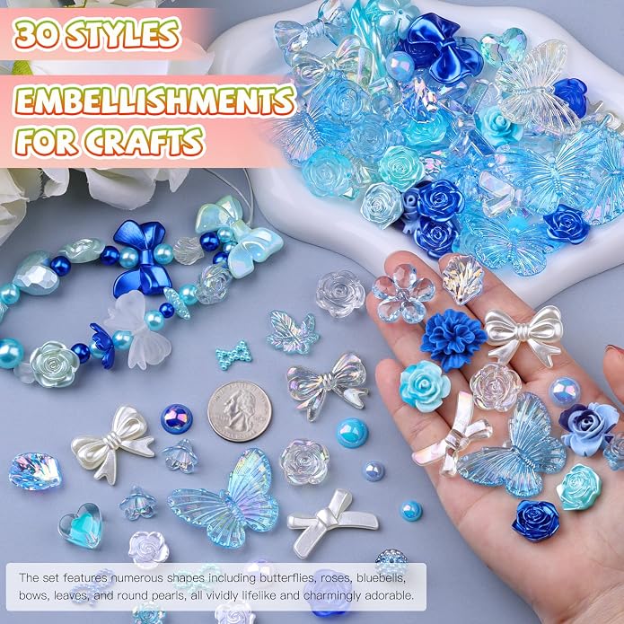 350 Pieces 3D Resin ABS Colorful Rose Flower Bows Butterfly Charms - Image 4