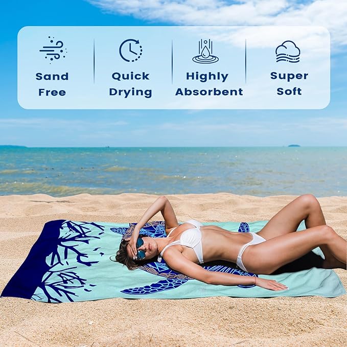 2 Pack Microfiber Beach Towel Oversized 71"x32" Sand Free Quick Dry Absorbent Lightweight Thin , Compact Towels for Travel Swimming Pool Yoga Gym Camping Beach Accessories Vacation Essentials Gift