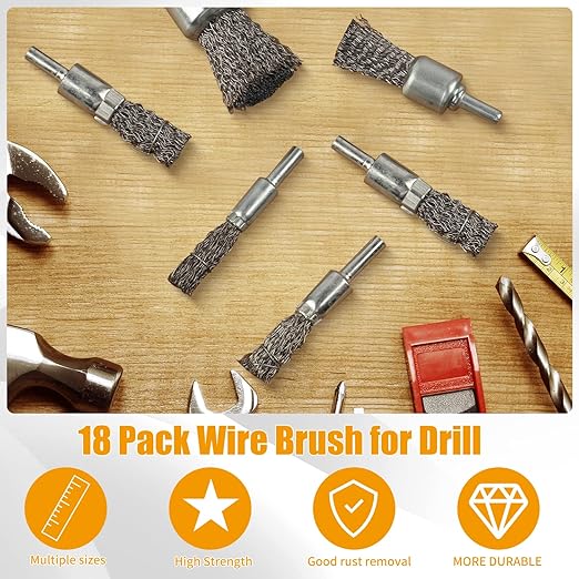 30 Pack Wire End Brush Set, Wire Brush for Drill ,6 Sizes 0.012" Crimped Wire Wheel Drill with 1/4 Inch Shank
