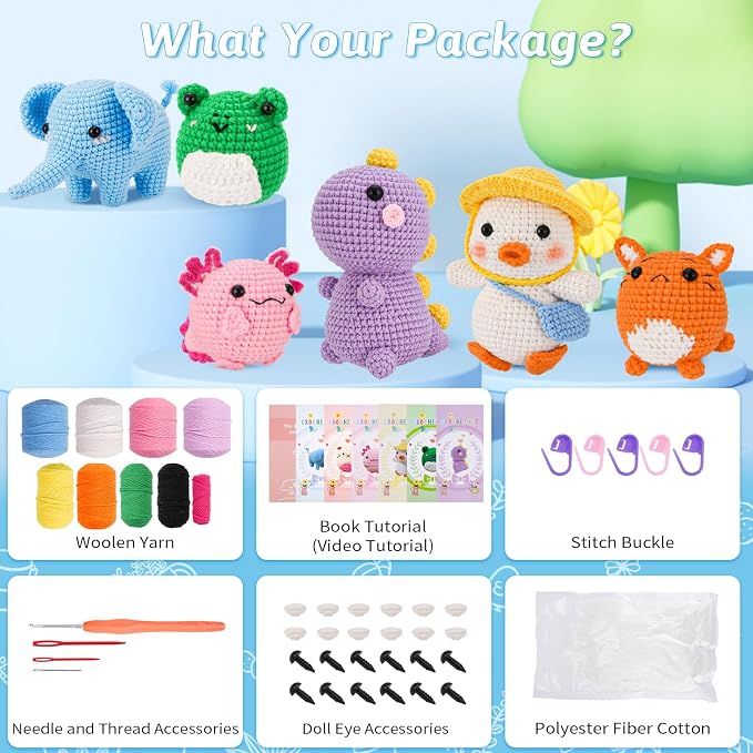 Gerute 6Pcs Crochet Kit for Beginners, Crochet Animal Kit - Image 2