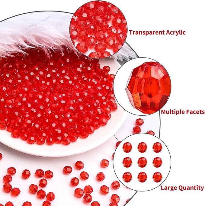 BONNY BOXX 500pcs 8mm Acrylic Faceted Round Crystal Beads Transparent Red Loose - Image 3