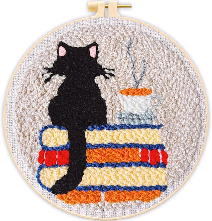 Punch Needle Kit for Beginners Adults-Cat Coffee, by TCDZMYGS