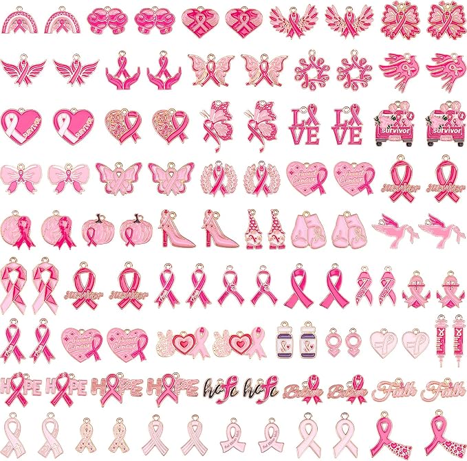 SANNIX 110Pcs Breast Cancer Charms, Breast Cancer Awareness Enamel Charm by SANNIX