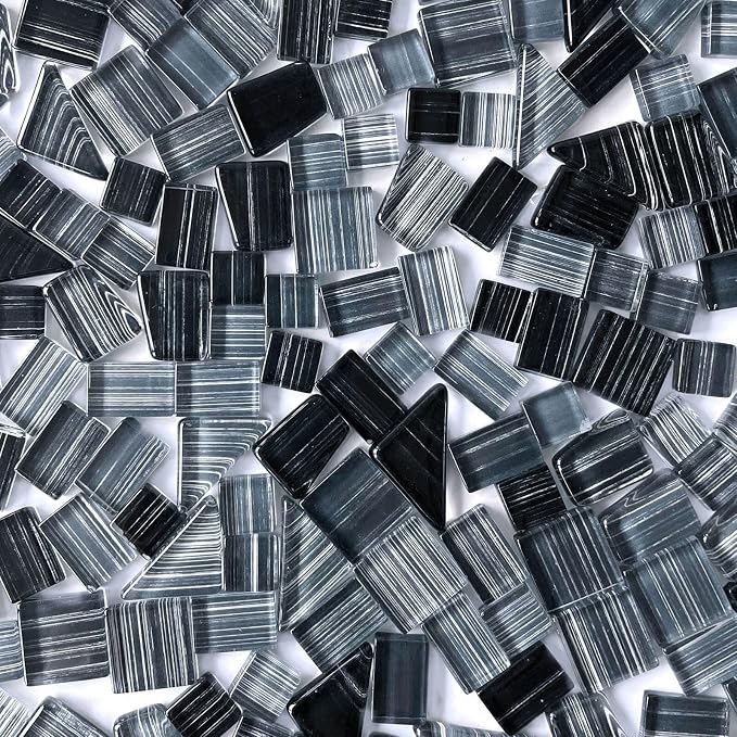 LITMIND 1.1LB Black-Gray Mix Striped Crystal Glass Mosaic Tiles – Assorted - Image 2