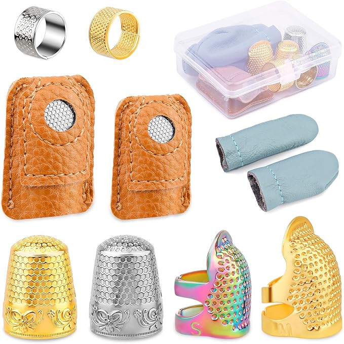 10 Pcs Sewing Thimbles for Hand Sewing, Leather Thimbles, Metal Sewing Finger by Mayboos