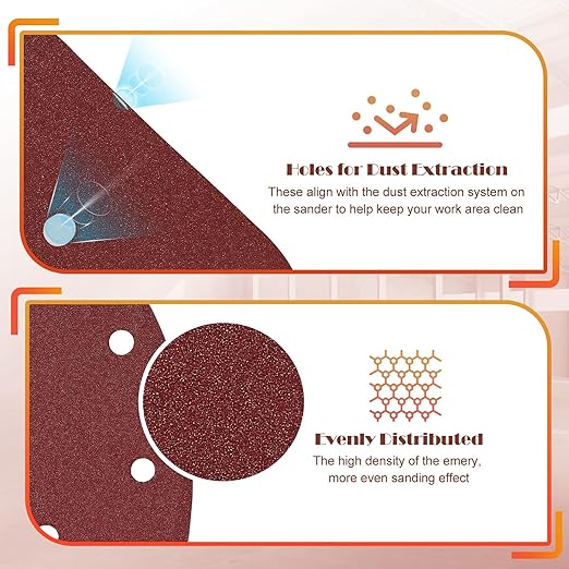 50pcs Mouse Sander Sandpaper Assortment Kit, 5 Hole Detail Sander Sandpaper Palm Sander Paper Mouse Sanding Pads Hook and Loop Sanding Sheets - 120/240 Grit