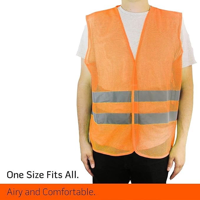 PeerBasics Safety Vests Bulk Pack - Reflective High Visibility, Men Women, Mesh (as1, numeric, numeric_10, regular, regular, Orange)