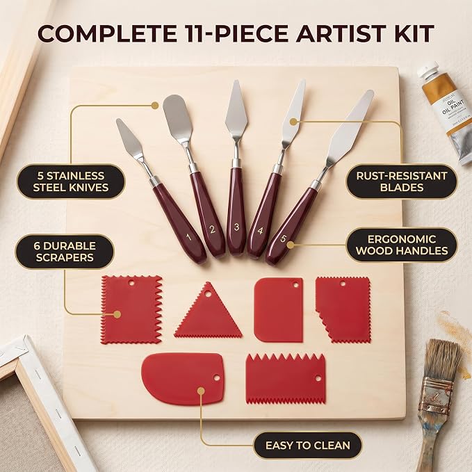 11 Pcs Stainless Steel Palette Knife Set – Professional Painting Knives - Image 4
